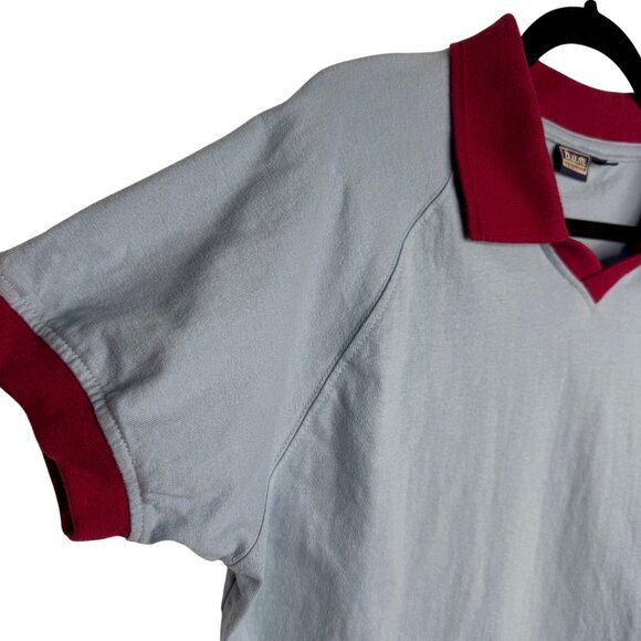 Vintage Preppy Aesthetic B.U.M. Equipment Blue Polo Shirt With Red Collar & Trim - Picture 4 of 7